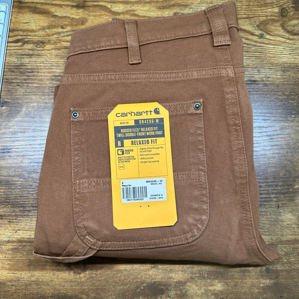 NEW Carhartt BN4296-W Women Brown Rugged Flex Relaxed Double Front Work Pants 4